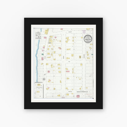 Old map wall art mockup — black gallery frame with white mat — Sanborn Fire Insurance Map from Hampton, Rock Island County, Illinois (1906), Sheet #0001