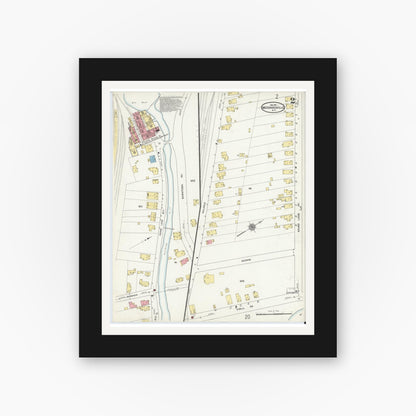 Old map wall art mockup — black gallery frame with white mat — Sanborn Fire Insurance Map from Mechanicville, Saratoga County, New York (1911), Sheet #0002