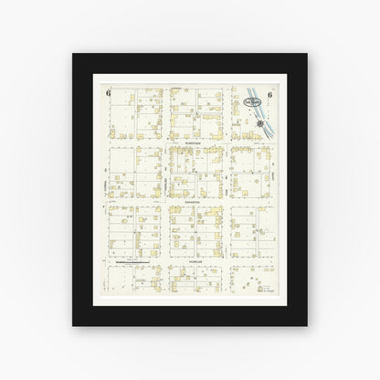 Old map wall art mockup — black gallery frame with white mat — Sanborn Fire Insurance Map from San Benito, Cameron County, Texas (1925), Sheet #0006