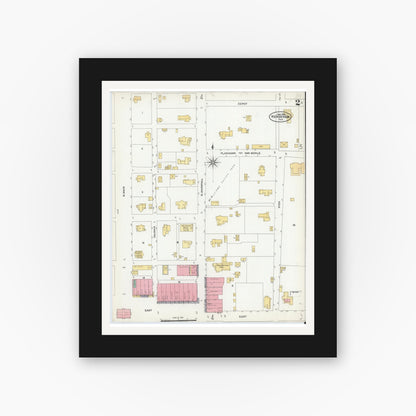 Old map wall art mockup — black gallery frame with white mat — Sanborn Fire Insurance Map from Henderson, Rusk County, Texas (1906), Sheet #0002