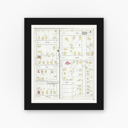 Old map wall art mockup — black gallery frame with white mat — Sanborn Fire Insurance Map from Sheldon, Iroquois County, Illinois (1919), Sheet #0004