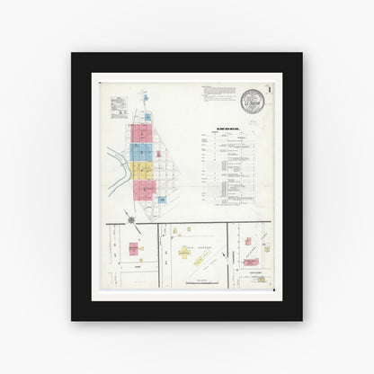 Old map wall art mockup — black gallery frame with white mat — Sanborn Fire Insurance Map from Le Sueur, Le Sueur County, Minnesota (1911), Sheet #0001