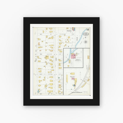 Old map wall art mockup — black gallery frame with white mat — Sanborn Fire Insurance Map from Faribault, Rice County, Minnesota (1899), Sheet #0011