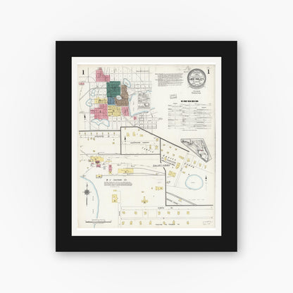 Old map wall art mockup — black gallery frame with white mat — Sanborn Fire Insurance Map from Lake Wales, Polk County, Florida (1924) - Complete Map Set