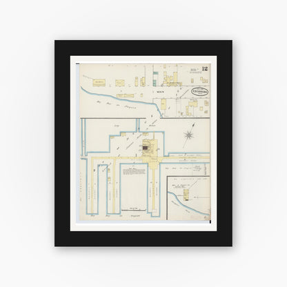 Old map wall art mockup — black gallery frame with white mat — Sanborn Fire Insurance Map from Escanaba, Delta County, Michigan (1888), Sheet #0012