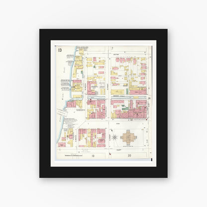Old map wall art mockup — black gallery frame with white mat — Sanborn Fire Insurance Map from Hamilton, Butler County, Ohio (1899), Sheet #0013