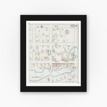 Old map wall art mockup — black gallery frame with white mat — Sanborn Fire Insurance Map from Sparta, Monroe County, Wisconsin (1889), Sheet #0002