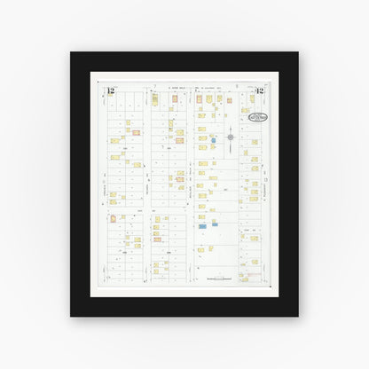 Old map wall art mockup — black gallery frame with white mat — Sanborn Fire Insurance Map from East Detroit, Macomb County, Michigan (1931), Sheet #0012