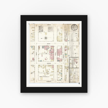 Old map wall art mockup — black gallery frame with white mat — Sanborn Fire Insurance Map from Carroll, Carroll County, Iowa (1883), Sheet #0001