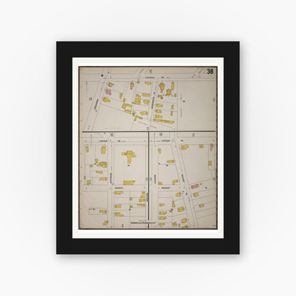 Old map wall art mockup — black gallery frame with white mat — Sanborn Fire Insurance Map from Saratoga, Saratoga County, New York (1900), Sheet #0038