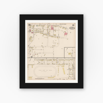 Old map wall art mockup — black gallery frame with white mat — Sanborn Fire Insurance Map from Bloomsburg, Columbia County, Pennsylvania (1922), Sheet #0019