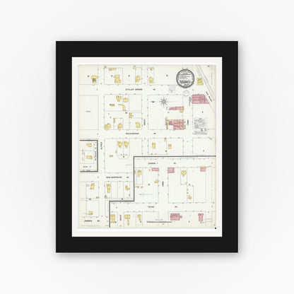 Old map wall art mockup — black gallery frame with white mat — Sanborn Fire Insurance Map from Tavares, Lake County, Florida (1901), Sheet #0001