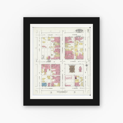 Old map wall art mockup — black gallery frame with white mat — Sanborn Fire Insurance Map from Upper Sandusky, Wyandot County, Ohio (1921), Sheet #0007