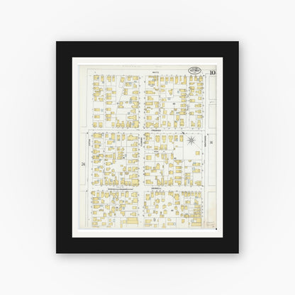 Old map wall art mockup — black gallery frame with white mat — Sanborn Fire Insurance Map from Key West, Monroe County, Florida (1899), Sheet #0010