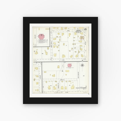 Old map wall art mockup — black gallery frame with white mat — Sanborn Fire Insurance Map from Denton, Denton County, Texas (1907), Sheet #0015