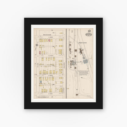 Old map wall art mockup — black gallery frame with white mat — Sanborn Fire Insurance Map from Nanticoke, Luzerne County, Pennsylvania (1920), Sheet #0022