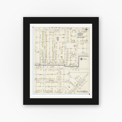 Old map wall art mockup — black gallery frame with white mat — Sanborn Fire Insurance Map from Salem, Columbiana County, Ohio (1915), Sheet #0019