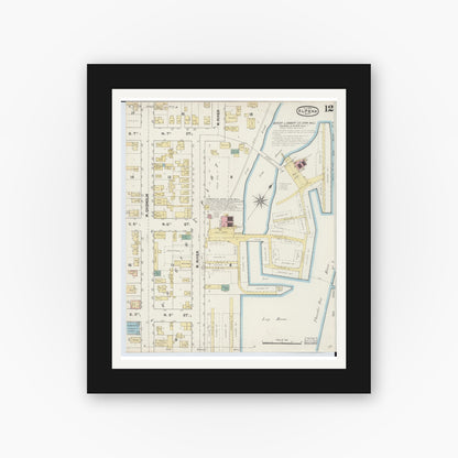 Old map wall art mockup — black gallery frame with white mat — Sanborn Fire Insurance Map from Alpena, Alpena County, Michigan (1890), Sheet #0012