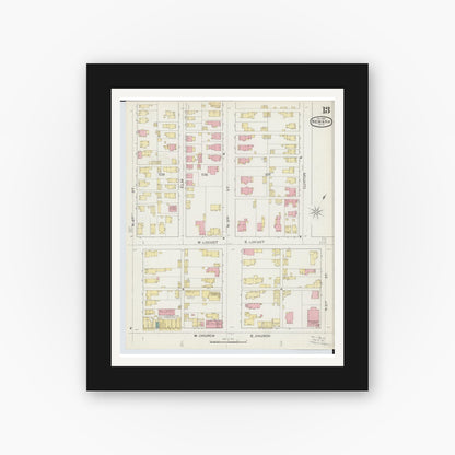 Old map wall art mockup — black gallery frame with white mat — Sanborn Fire Insurance Map from Newark, Licking County, Ohio (1893), Sheet #0013