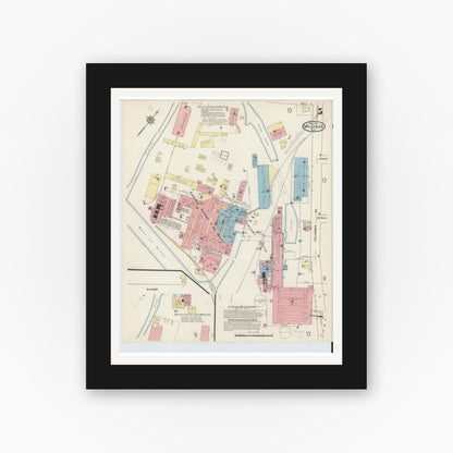Old map wall art mockup — black gallery frame with white mat — Sanborn Fire Insurance Map from Millville, Cumberland County, New Jersey (1915), Sheet #0005