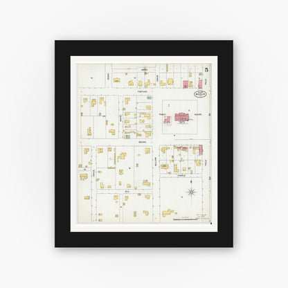 Old map wall art mockup — black gallery frame with white mat — Sanborn Fire Insurance Map from Marlin, Falls County, Texas (1899), Sheet #0005
