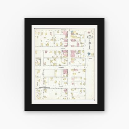 Old map wall art mockup — black gallery frame with white mat — Sanborn Fire Insurance Map from Athens, Menard County, Illinois (1914), Sheet #0002