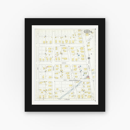 Old map wall art mockup — black gallery frame with white mat — Sanborn Fire Insurance Map from Lebanon, Boone County, Indiana (1919), Sheet #0002