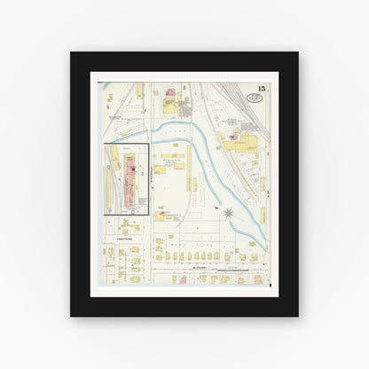Old map wall art mockup — black gallery frame with white mat — Sanborn Fire Insurance Map from Flint, Genesee County, Michigan (1898), Sheet #0015