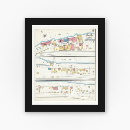 Old map wall art mockup — black gallery frame with white mat — Sanborn Fire Insurance Map from New Brighton, Beaver County, Pennsylvania (1906), Sheet #0018