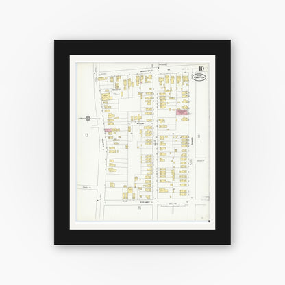 Old map wall art mockup — black gallery frame with white mat — Sanborn Fire Insurance Map from Hampton, Independent Cities, Virginia (1910), Sheet #0010