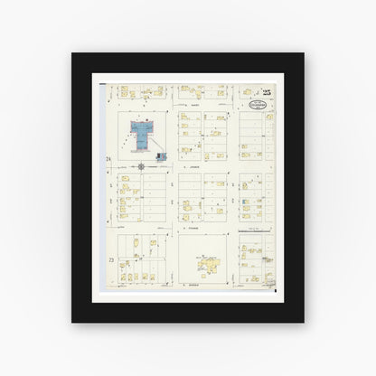 Old map wall art mockup — black gallery frame with white mat — Sanborn Fire Insurance Map from Escanaba, Delta County, Michigan (1913), Sheet #0025
