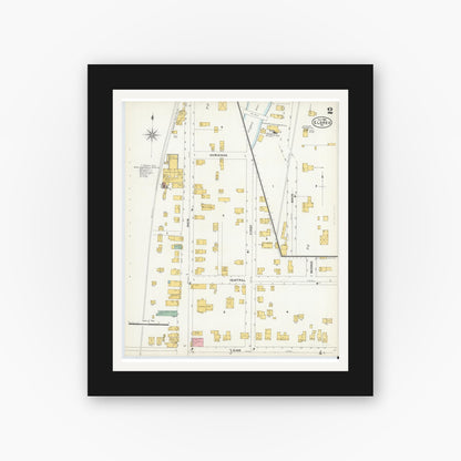 Old map wall art mockup — black gallery frame with white mat — Sanborn Fire Insurance Map from Eldred, McKean County, Pennsylvania (1904), Sheet #0002