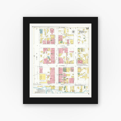 Old map wall art mockup — black gallery frame with white mat — Sanborn Fire Insurance Map from Waterloo, Black Hawk County, Iowa (1900), Sheet #0014