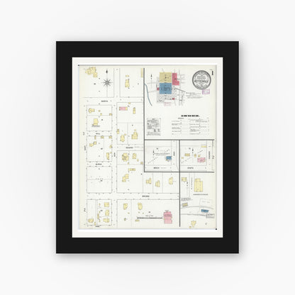 Old map wall art mockup — black gallery frame with white mat — Sanborn Fire Insurance Map from Keytesville, Chariton County, Missouri (1909), Sheet #0001