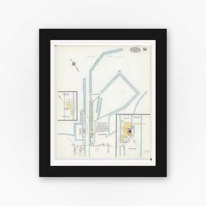Old map wall art mockup — black gallery frame with white mat — Sanborn Fire Insurance Map from Cheboygan, Cheboygan County, Michigan (1915), Sheet #0014