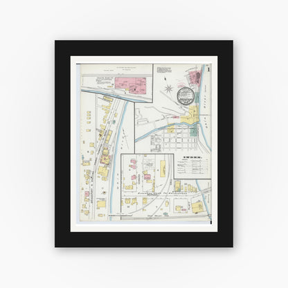 Old map wall art mockup — black gallery frame with white mat — Sanborn Fire Insurance Map from Bridgeport, Belmont County, Ohio (1893) - Complete Map Set