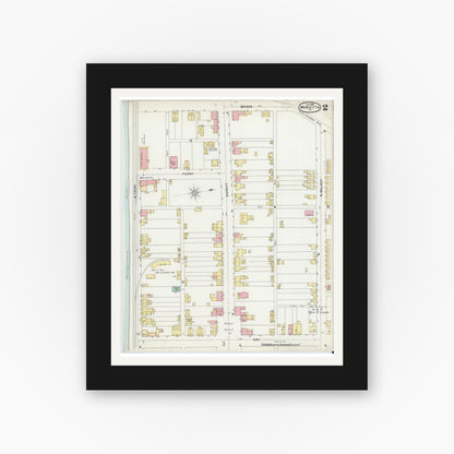 Old map wall art mockup — black gallery frame with white mat — Sanborn Fire Insurance Map from Marietta, Lancaster County, Pennsylvania (1896), Sheet #0002