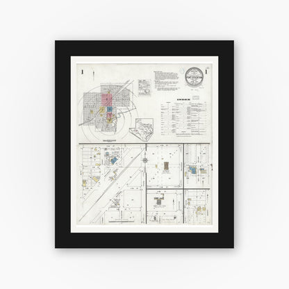 Old map wall art mockup — black gallery frame with white mat — Sanborn Fire Insurance Map from Fort Stockton, Pecos County, Texas (1927) - Complete Map Set