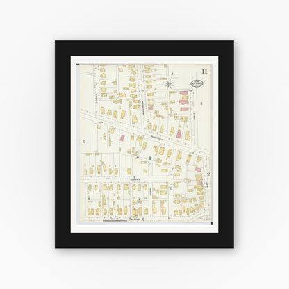 Old map wall art mockup — black gallery frame with white mat — Sanborn Fire Insurance Map from Newark, Licking County, Ohio (1905), Sheet #0011
