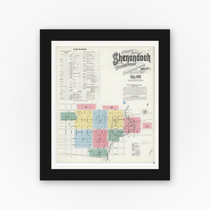 Old map wall art mockup — black gallery frame with white mat — Sanborn Fire Insurance Map from Shenandoah, Schuylkill County, Pennsylvania (1896), Sheet #0001