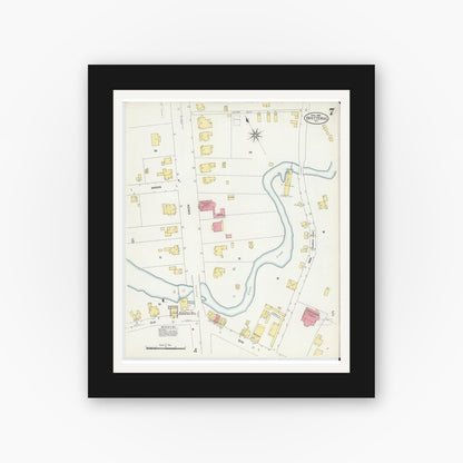 Old map wall art mockup — black gallery frame with white mat — Sanborn Fire Insurance Map from Fayetteville, Cumberland County, North Carolina (1908), Sheet #0007
