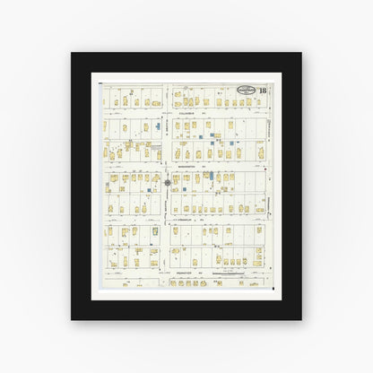 Old map wall art mockup — black gallery frame with white mat — Sanborn Fire Insurance Map from Grand Haven, Ottawa County, Michigan (1920), Sheet #0018