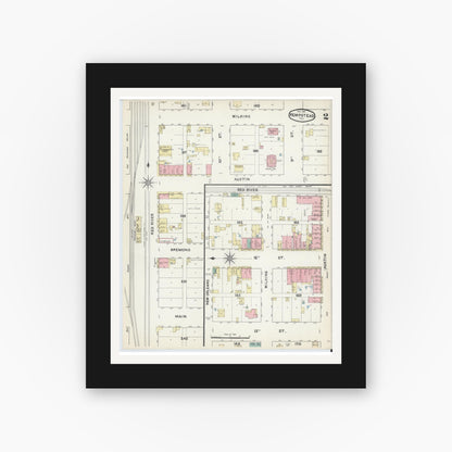 Old map wall art mockup — black gallery frame with white mat — Sanborn Fire Insurance Map from Hempstead, Waller County, Texas (1891), Sheet #0002