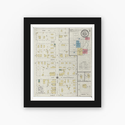 Old map wall art mockup — black gallery frame with white mat — Sanborn Fire Insurance Map from Mattoon, Shawano County, Wisconsin (1909) - Complete Map Set