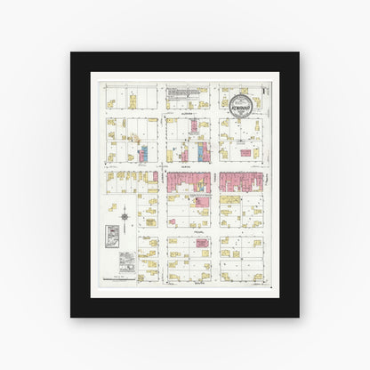Old map wall art mockup — black gallery frame with white mat — Sanborn Fire Insurance Map from Kewanna, Fulton County, Indiana (1920), Sheet #0001