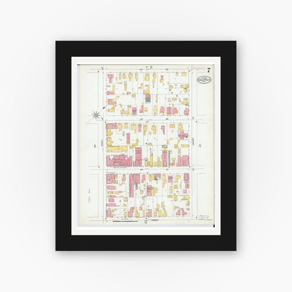 Old map wall art mockup — black gallery frame with white mat — Sanborn Fire Insurance Map from Gallipolis, Gallia County, Ohio (1900), Sheet #0007