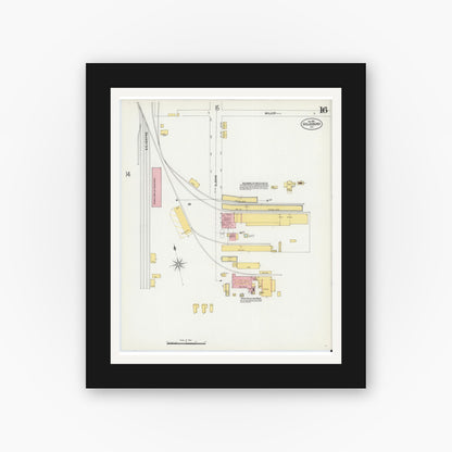 Old map wall art mockup — black gallery frame with white mat — Sanborn Fire Insurance Map from Goldsboro, Wayne County, North Carolina (1901), Sheet #0016