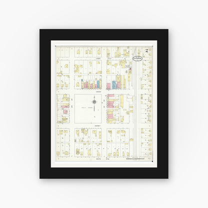 Old map wall art mockup — black gallery frame with white mat — Sanborn Fire Insurance Map from Divernon, Sangamon County, Illinois (1914), Sheet #0002