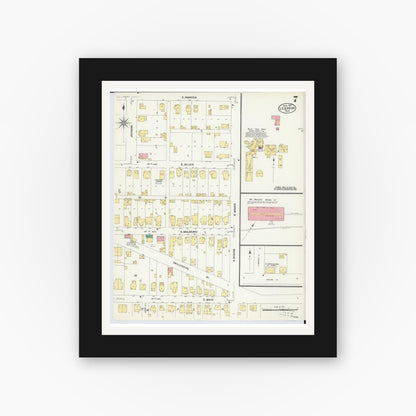 Old map wall art mockup — black gallery frame with white mat — Sanborn Fire Insurance Map from Lebanon, Warren County, Ohio (1907), Sheet #0007