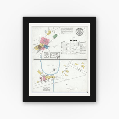 Old map wall art mockup — black gallery frame with white mat — Sanborn Fire Insurance Map from Holliston, Middlesex County, Massachusetts (1919) - Complete Map Set